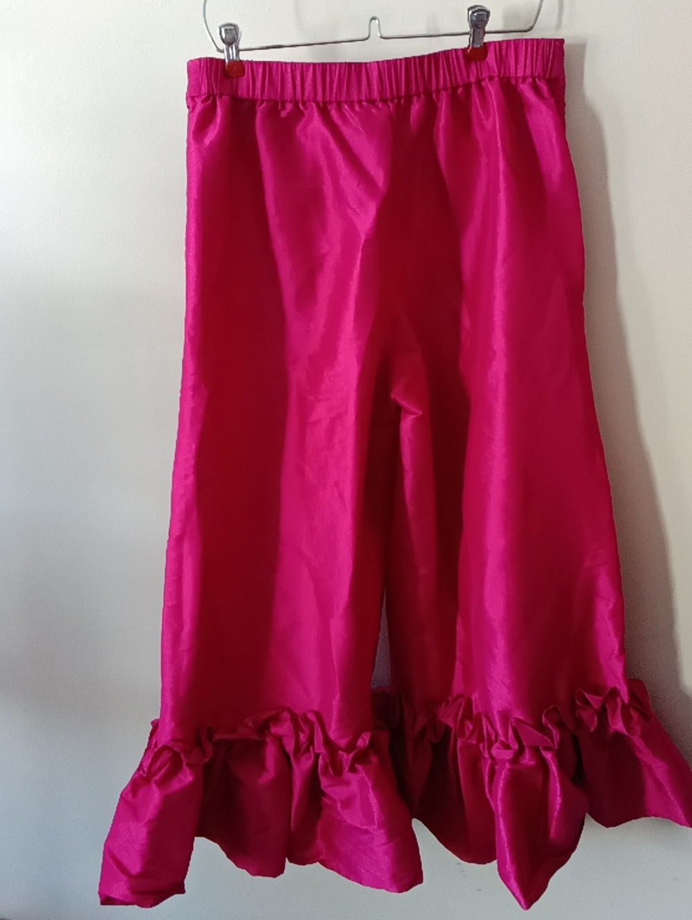 AOEMI High-Rise Ruffle Hem Wide-Leg Pants in Fuchsia  ELASTIC WAIST SIZE XL NEW - Picture 5 of 7